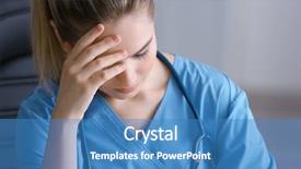  Presentation with medical assistant - PPT theme having sad nurse - tired medical assistant in her background and a teal colored foreground