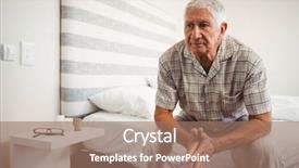  Presentation with bed - Slide set consisting of senior man sitting on bed background and a coral colored foreground