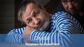  Presentation with old man - Amazing slide deck having sad-old-man-laid backdrop and a teal colored foreground