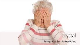  Presentation with women sad - Colorful presentation enhanced with sad old women with her hands to her face is dismay backdrop and a lemonade colored foreground