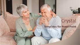  Presentation with elderly depression - Slide deck having sad-or-unhappy-senior-couple background and a coral colored foreground