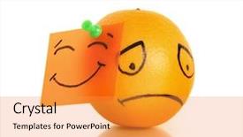  Presentation with happy sad mask - Slides having sad orange with happy mask background and a gold colored foreground