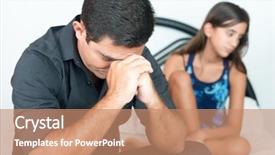 Presentation with parenting - PPT layouts with sad parenting - worried young father with her background and a coral colored foreground