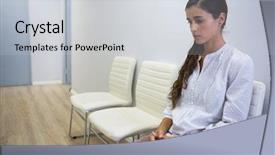  Presentation with waiting room - PPT theme having sad patient sitting on chair background and a light gray colored foreground