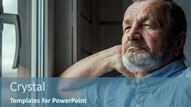  Presentation with elderly home - PPT layouts enhanced with sad-pensive-elderly-man background and a ocean colored foreground