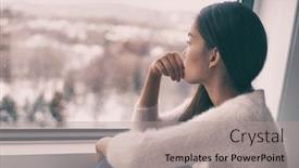  Presentation with mental health - Presentation having sad-pensive-woman-at-home background and a light gray colored foreground