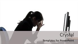  Presentation with headache - PPT layouts with sad people ill - one business woman headache tired background and a light gray colored foreground