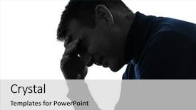  Presentation with pain - Amazing presentation theme having sad people ill - one causasian man headache pain backdrop and a light gray colored foreground