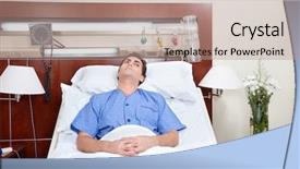  Presentation with hospital bed - Amazing slides having sad people ill - thoughtful young patient lying backdrop and a coral colored foreground