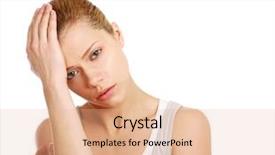  Presentation with woman in pain - PPT layouts enhanced with sad people ill - young woman with head pain background and a  colored foreground