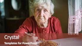  Presentation with elderly - Presentation enhanced with sad person - elderly woman eats buckwheat porridge background and a tawny brown colored foreground