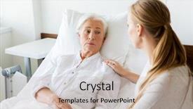  Presentation with hospital bed - PPT theme having sad person - medicine family healthcare and people background and a mint green colored foreground