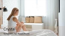  Presentation with woman sad - Slide deck having sad person - pensive depressed young woman sitting background and a coral colored foreground