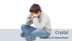  Presentation with sad lonely student sitting - Presentation design with unhappy family - sad preteen boy sitting background and a white colored foreground