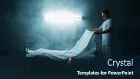  Presentation with woman sad - PPT theme featuring sad-psycho-man-looking background and a navy blue colored foreground