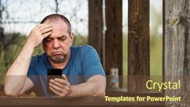  Presentation with rustic - PPT theme featuring sad-rustic-man-with-smartphone background and a tawny brown colored foreground