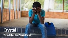  Presentation with sad child - Beautiful slide deck featuring sad schoolboy sitting alone backdrop and a ocean colored foreground