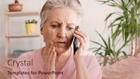  Presentation with 70s - Presentation design having sad-senior-lady-using-mobile background and a  colored foreground