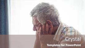  Presentation with retirement - Slides enhanced with sad senior man sitting in a retirement home background and a violet colored foreground