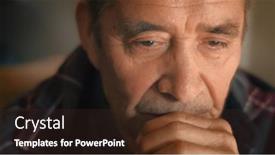  Presentation with sad - Presentation design consisting of sad-senior-man-thinking-looking background and a tawny brown colored foreground