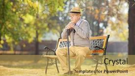  Presentation with man sitting bench - Cool new theme with sad senior man with cane backdrop and a yellow colored foreground