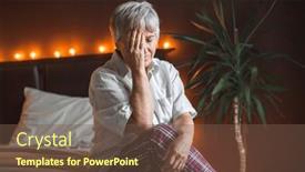  Presentation with old age - Slides with sad-senior-woman-in-pajamas background and a tawny brown colored foreground