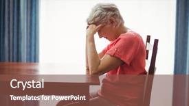  Presentation with woman sad - Cool new PPT layouts with sad senior woman sitting backdrop and a tawny brown colored foreground
