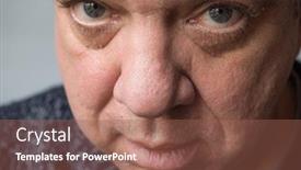  Presentation with sad - Presentation theme enhanced with sad-serious-adult-man-close background and a violet colored foreground