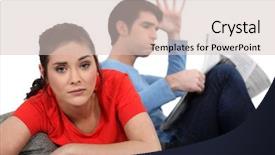  Presentation with couple - Slide deck consisting of sad situation - couple having argument on sofa background and a soft green colored foreground