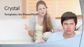  Presentation with broken home upset couple - Amazing PPT theme having sad situation - upset young couple arguing backdrop and a lemonade colored foreground