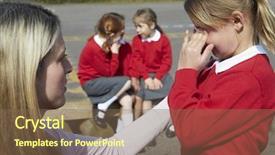  Presentation with bullying - PPT layouts enhanced with sad student - teacher comforting victim of bullying background and a violet colored foreground