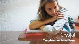  Presentation with sad lonely student sitting - PPT theme having sad student sitting on stairs background and a tawny brown colored foreground
