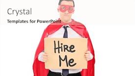  Presentation with superhero - Beautiful presentation design featuring sad-superhero-with-carton-sign backdrop and a sky blue colored foreground