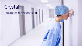  Presentation with sad - Presentation design consisting of sad surgeon leaning on wall background and a sky blue colored foreground