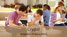  Presentation with high school - Audience pleasing presentation design consisting of teens depression - male high school student comforting backdrop and a coral colored foreground