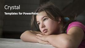  Presentation with sad teen - Audience pleasing PPT layouts consisting of sad teen girl in her room at the table backdrop and a dark gray colored foreground