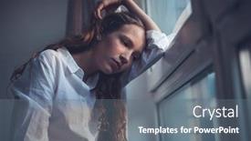  Presentation with sad teen - Cool new PPT theme with sad-teen-near-window-unhappy backdrop and a gray colored foreground