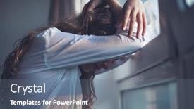  Presentation with sad teen - Slide set enhanced with sad-teen-near-window-unhappy background and a ocean colored foreground