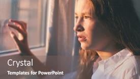  Presentation with sad teen - Presentation theme featuring sad-teen-near-window-unhappy background and a  colored foreground