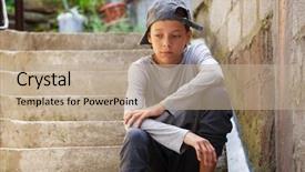  Presentation with sad teen - Presentation design with sad teen outdoors unhappy teenager background and a coral colored foreground