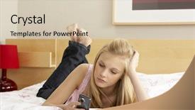  Presentation with sad girl - Audience pleasing PPT layouts consisting of sad teenage girl in bedroom with mobile phone backdrop and a soft green colored foreground