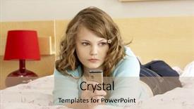  Presentation with sad girl - Amazing theme having sad teenage girl in bedroom backdrop and a coral colored foreground