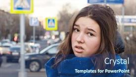  Presentation with sad girl - Colorful presentation theme enhanced with sad-teenager-girl-in-warm backdrop and a ocean colored foreground