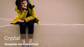  Presentation with sad girl - Colorful PPT theme enhanced with sad teenager girl in a jacket with a hood outdoors sitting on the parapet real people every day life backdrop and a coral colored foreground