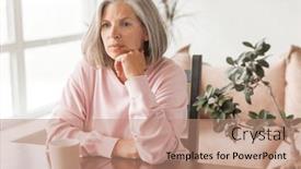  Presentation with woman sad - Presentation design featuring sad-tired-middle-aged-woman and a  colored foreground