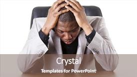  Presentation with 40s or 50s sad - Cool new theme with sad tired or depressed businessman backdrop and a violet colored foreground