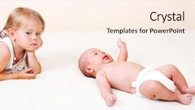  Presentation with sad girl - Colorful PPT theme enhanced with sad toddler girl and newborn baby lying on bed backdrop and a cream colored foreground