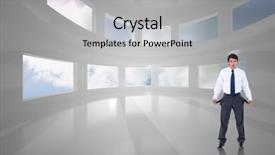  Presentation with shining - Beautiful slide set featuring sad tradesman showing his empty pockets against sun shining through windows backdrop and a light gray colored foreground