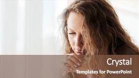  Presentation with women sad - Beautiful presentation featuring sad woman behind a curtain backdrop and a tawny brown colored foreground