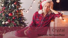  Presentation with sad woman lonely - Slide set having sad-woman-by-the-christmas background and a violet colored foreground